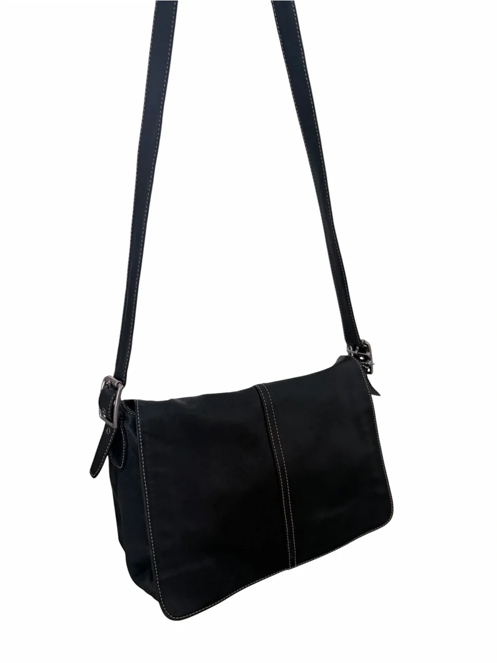 Coach Black Leather Messenger Bag with Contrast Stitching